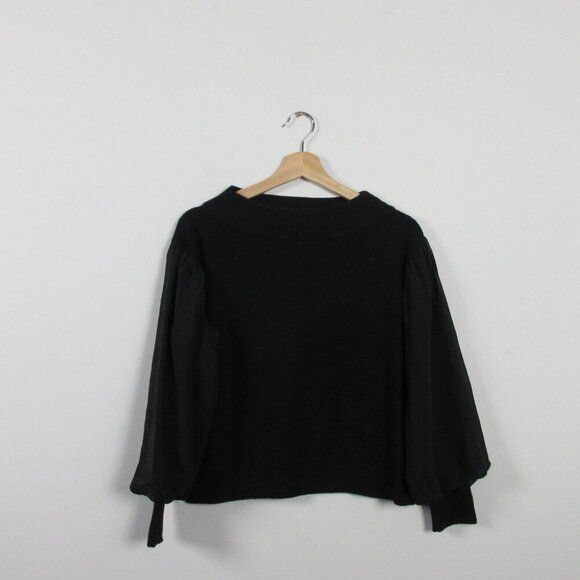 Club Monaco Womens Merino Wool Satin Top Blouse Sweater Black Bubble XS 306 - Picture 1 of 8